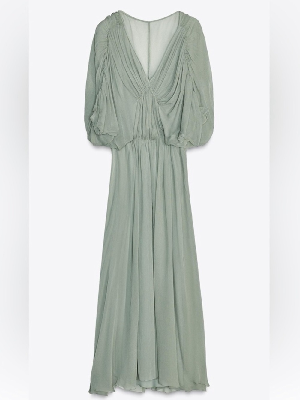 Zara Sage Green Draped Cinched Midi Dress